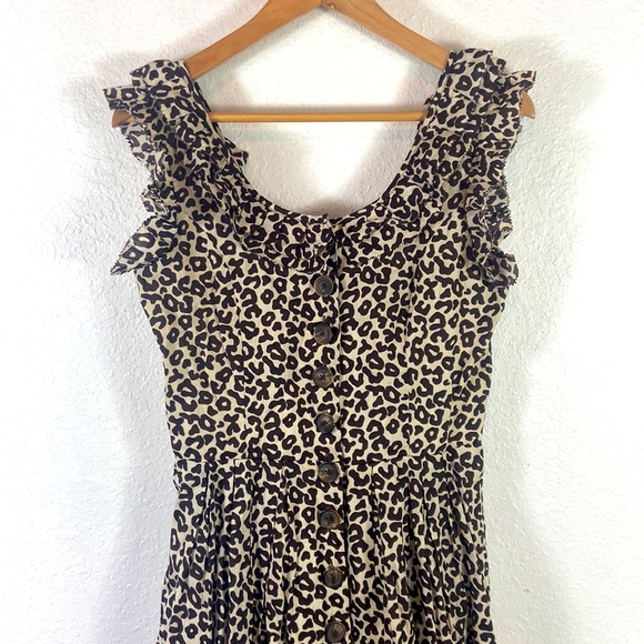 SEA New York Leopard button front ruffle Sleeve midi Dress - Picture 2 of 7